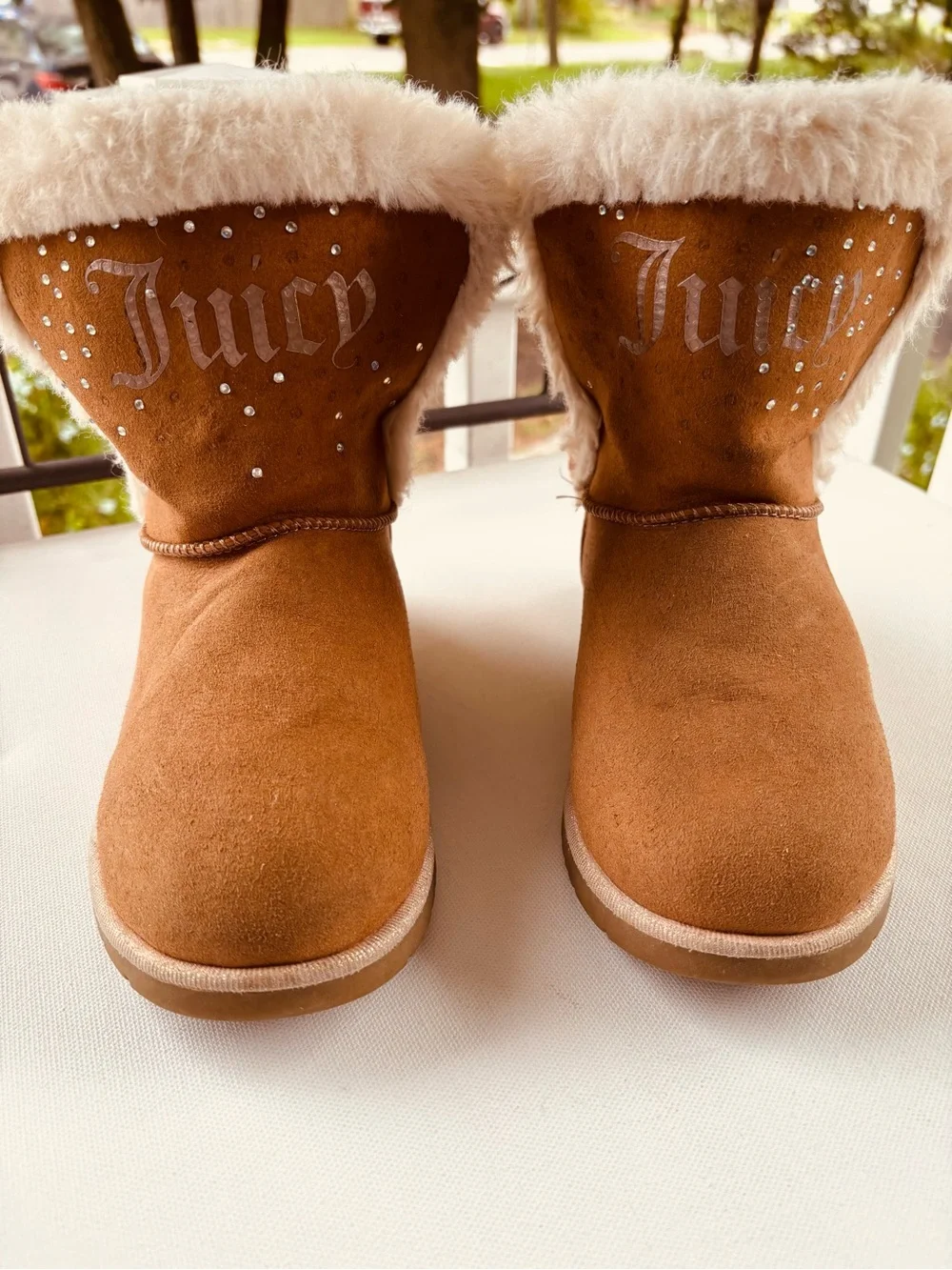 Juicy Couture Chestnut Brown Faux-Shearling Embellished Kids Boots